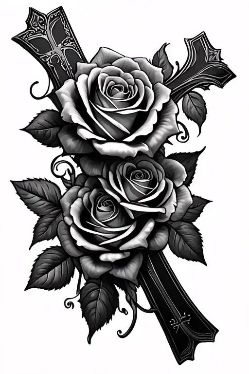 roses , crosses intertwined tattoo design idea