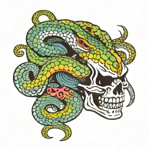 psychedelic viper coming out of skull tattoo design idea