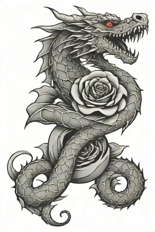 Ouroboros dragon biting his tail around a rose  tattoo design idea