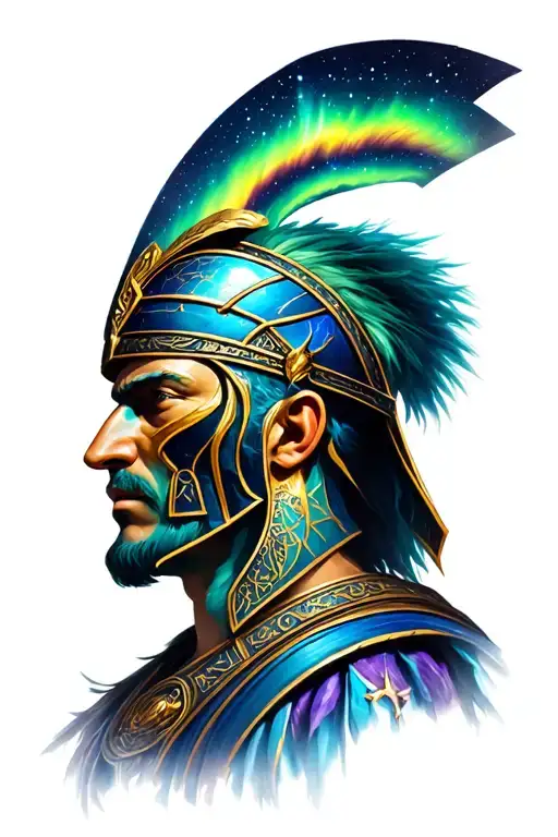 aurora borealis colors with spartan leader provider family tattoo design idea