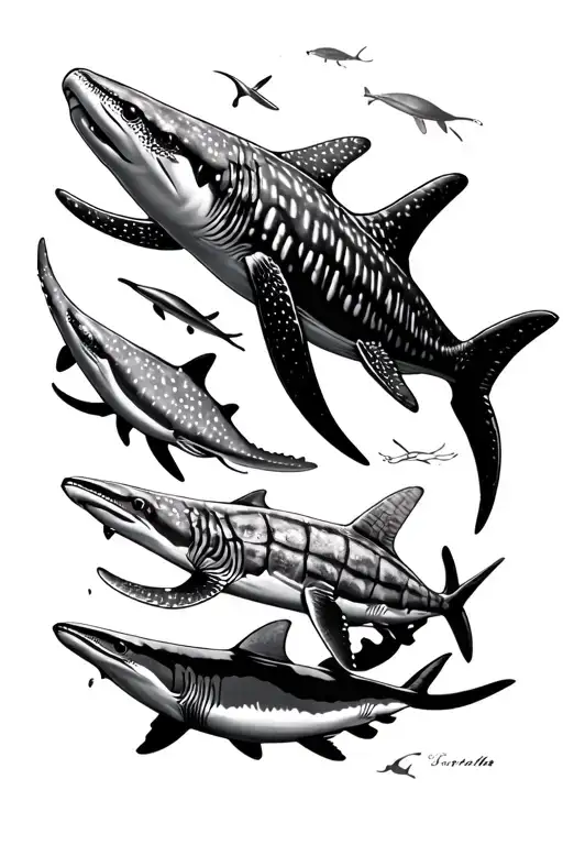 whale sharks, hammerheads, Eagle rays, turtles  tattoo design idea