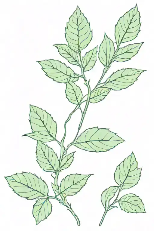 4 mint leaves with straight branch representing tattoo design idea