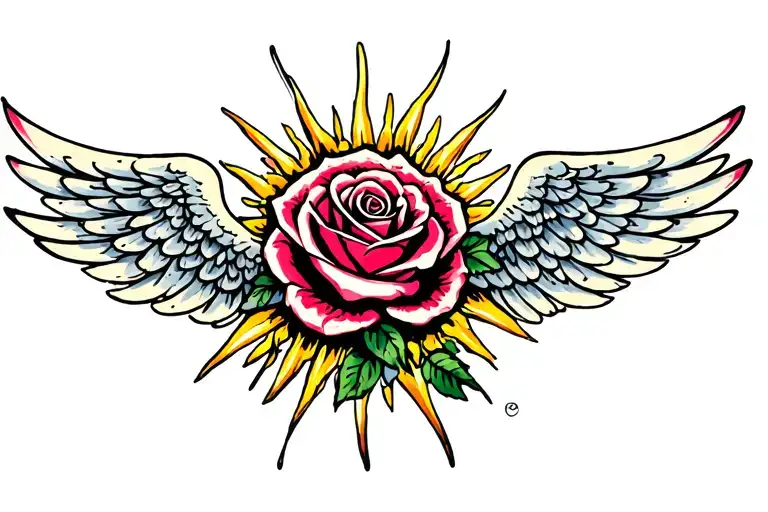 rose angel wings turtle sun shell tattoo design idea