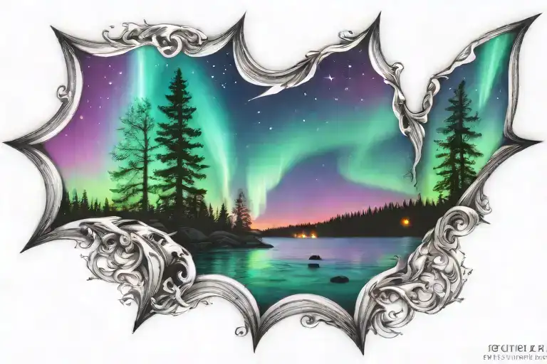 Stars northern lights tattoo design idea