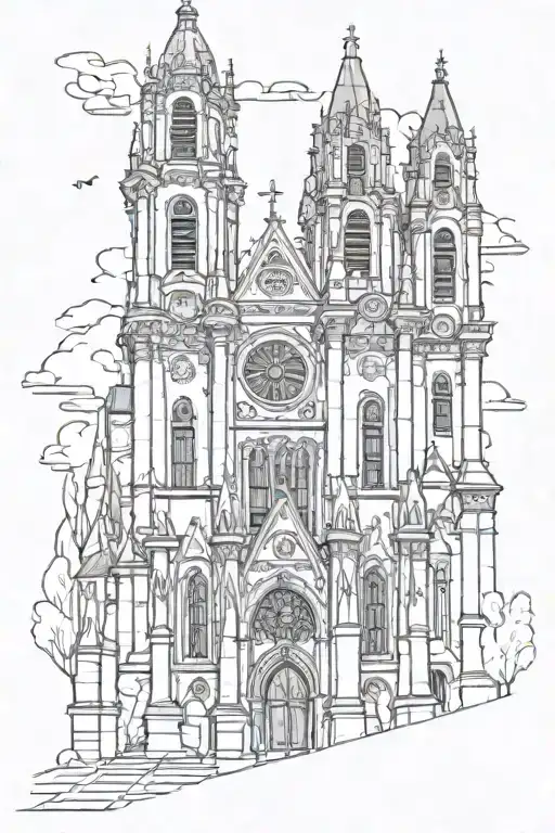 gothic church towers with background filler tattoo design idea