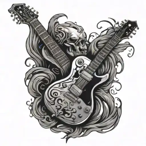 rock n roll skull electric guitar with tattoo design idea