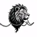 lions full body with chain around its neck needs to be realistic tattoo design idea