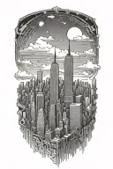 nyc skyline technology and binary coding tattoo design idea