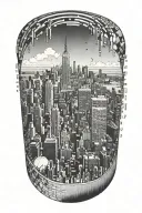 nyc skyline technology and binary coding tattoo design idea