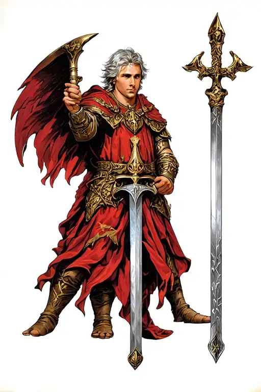 arthur pendragon holding excalibur tattoo design idea