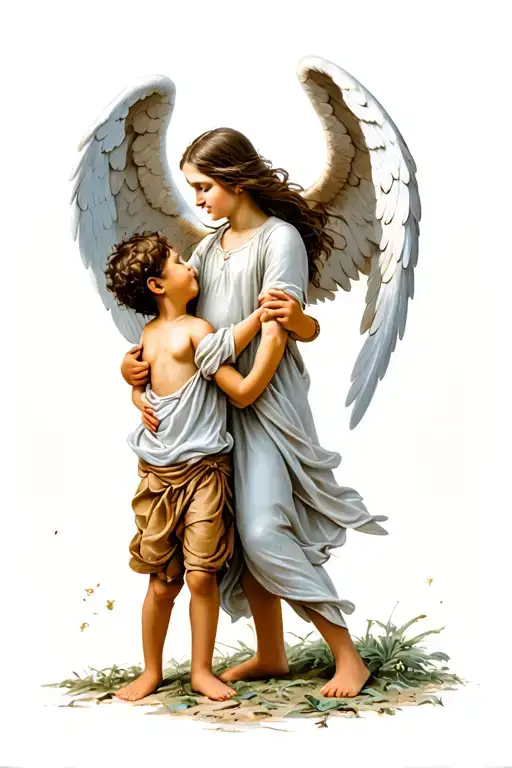 gaurdian angel protecting a kid tattoo design idea