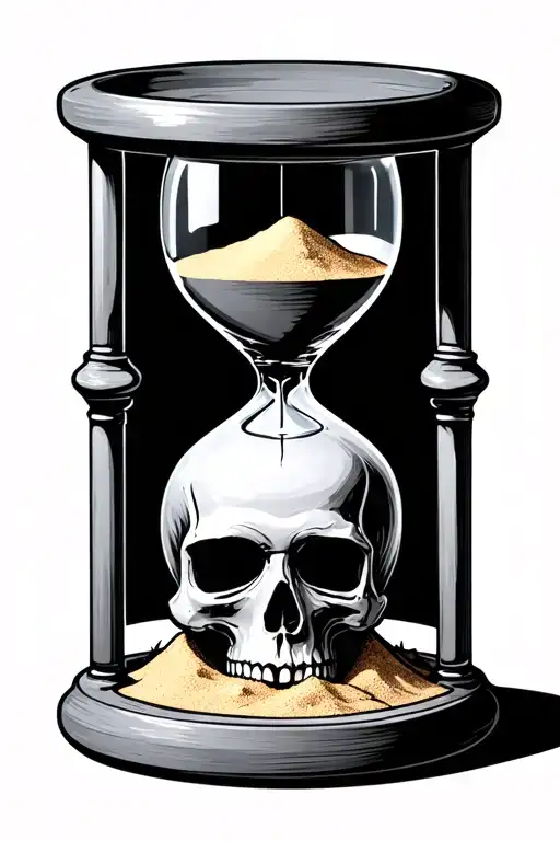 dark hour glass with sand and a skull under the base of it  tattoo design idea