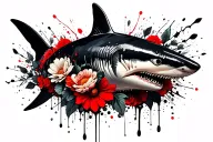 Black and grey lemon shark with flowers for a female forearm tattoo design idea