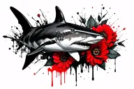 Black and grey lemon shark with flowers for a female forearm tattoo design idea