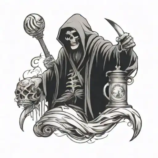 gin reaper holding world tattoo design idea