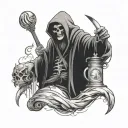 gin reaper holding world tattoo design idea