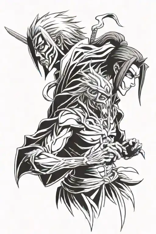 Zangetsu talking with Ichigo Kurosaki from Bleach tattoo design idea