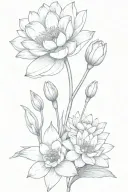   water lily, larkspur (july ), carnation, snowdrop (january) small bouquet tattoo design idea