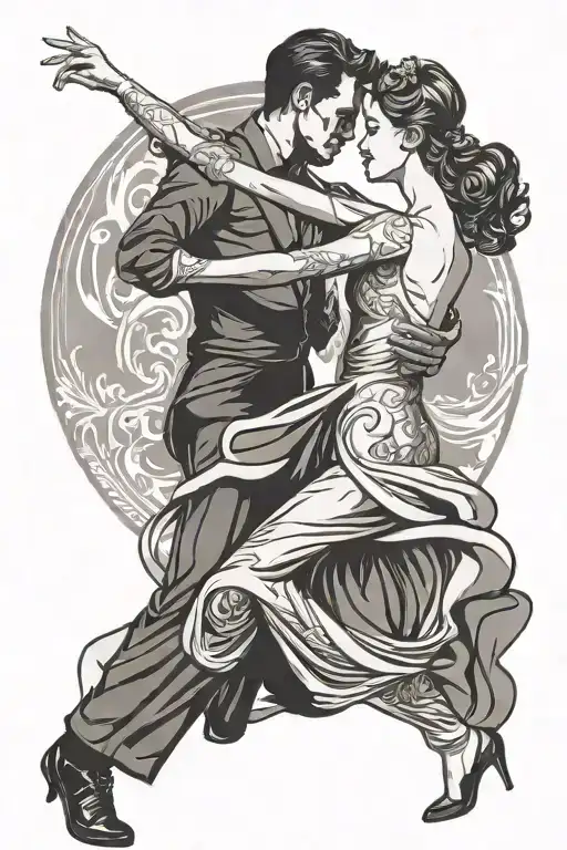 couple ballroom dancing silhouette tattoo design idea