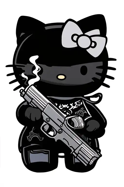 hello kitty smoking joint holding a gun tattoo design idea