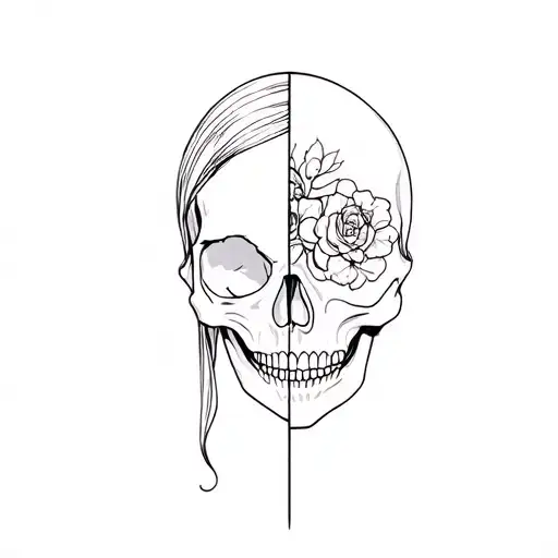 women, horror, pretty, half skull tattoo design idea