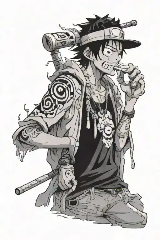 trafalgar law one piece anime drinking alcohol  tattoo design idea
