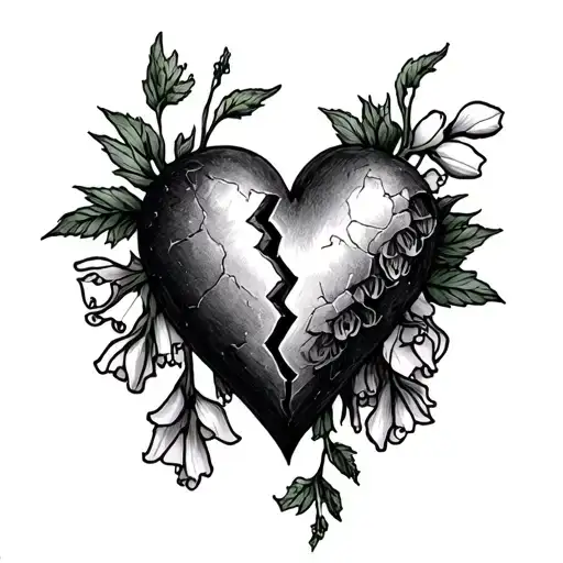 broken heart and foxgloves tattoo design idea