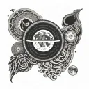 músic vinyl record amb moon merging together tattoo design idea