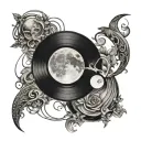 músic vinyl record amb moon merging together tattoo design idea