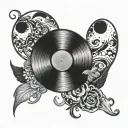 músic vinyl record amb moon merging together tattoo design idea