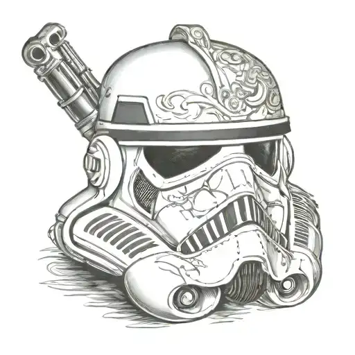 stormtrooper helmet with lightsaber crossed tattoo design idea