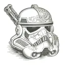 stormtrooper helmet with lightsaber crossed tattoo design idea
