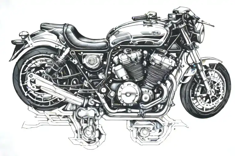 sport bike engine morphing tattoo design idea