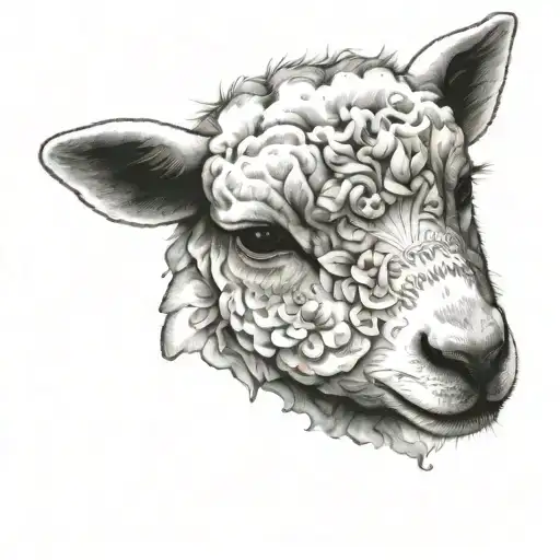 cute symmetrical lamb face made with fine line clouds tattoo design idea