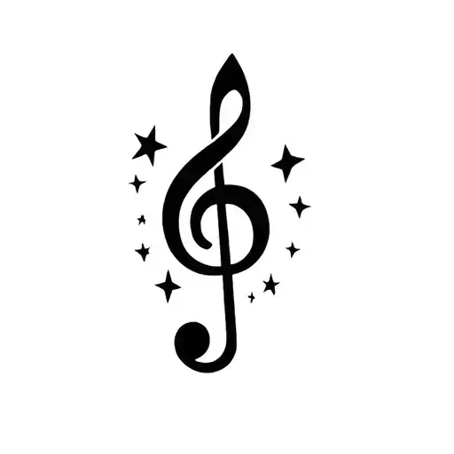 key of g music note with stars around it tattoo design idea