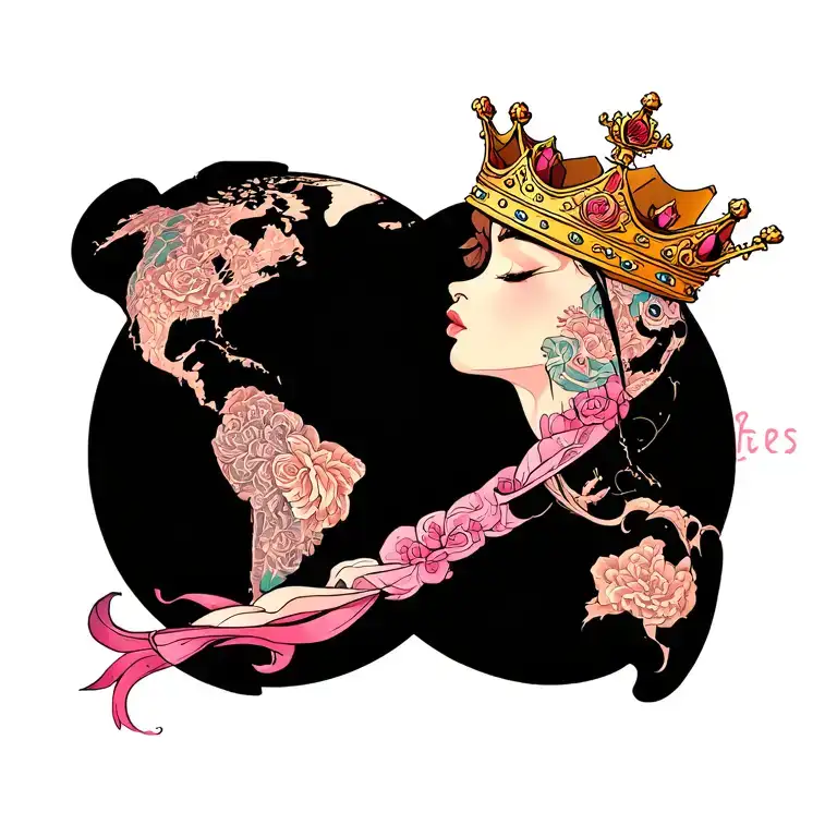 world with crown on top says Elliana 03/24/2025 tattoo design idea