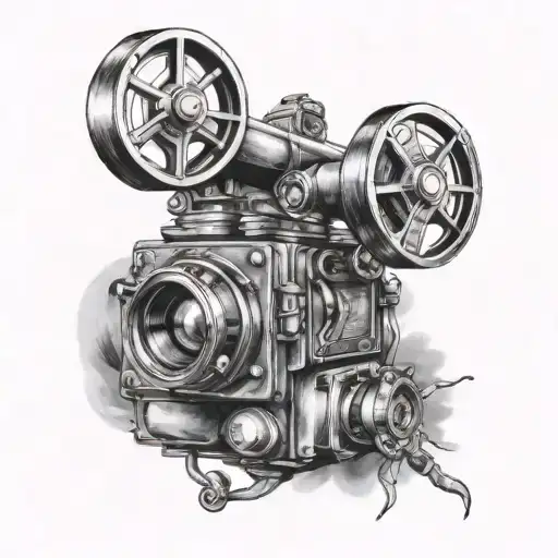 Illustrate a movie projector casting a shadow of a famous film scene onto the client's arm, capturing the magic of watch tattoo design idea