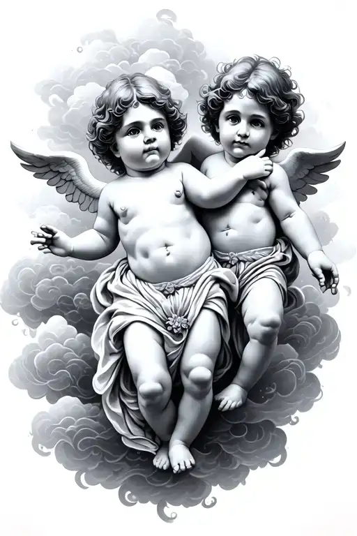 Cherubs and background clouds tattoo design idea