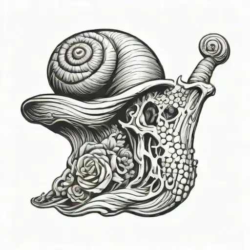 snail with skull for shell and mushrooms growing tattoo design idea