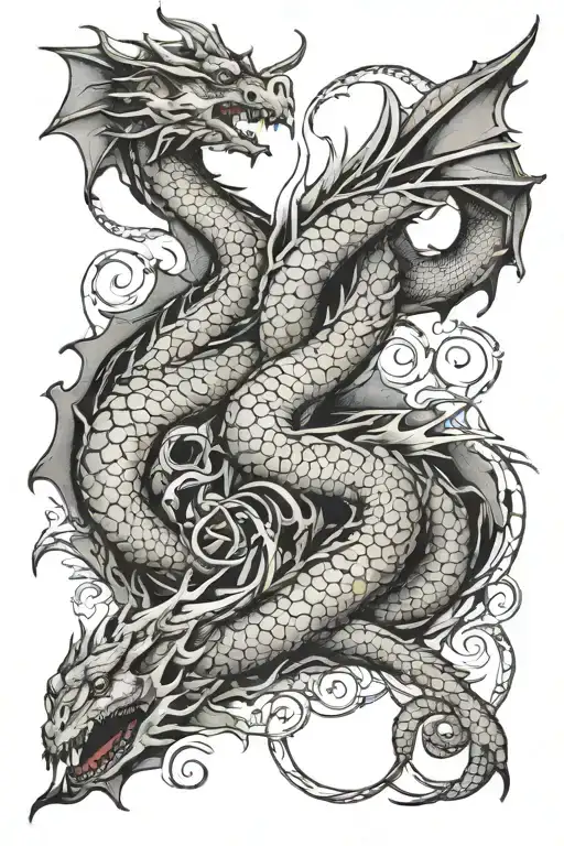 dragon with gemini theme sleeve tattoo design idea