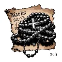 old parchment paper with it saying marks 9:23 and a rosary wrapped around it tattoo design idea