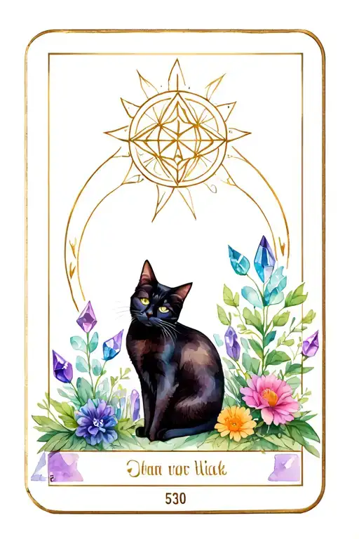 black cat, wiccan tarot, spiritual, crystals growing, flowers  tattoo design idea