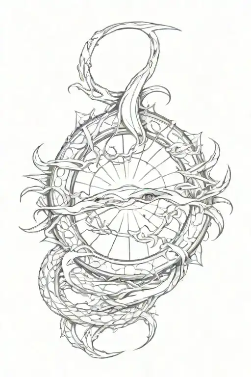 Ouroboros with sun inside memento mori tattoo design idea