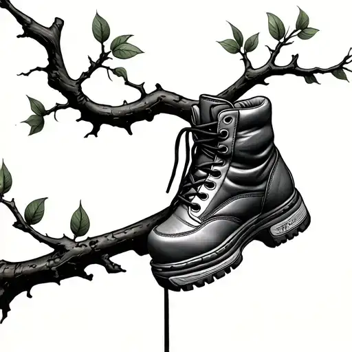 tree branch with shoe hanging off tattoo design idea