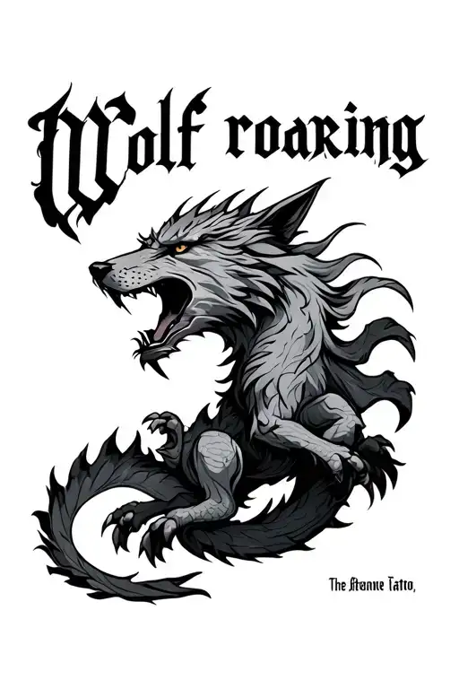 "Wolf roaring " dragon wrapping gray wolf tattoo design idea