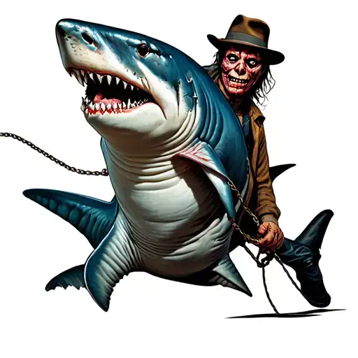 Freddy Krueger walking with shark on a leash tattoo design idea
