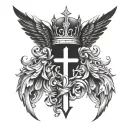 Cross angel wings crown tattoo design idea