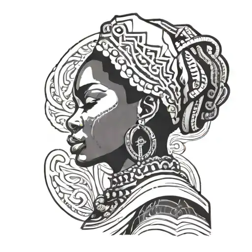 african queen queen side profile traditional lady head profile holding a book tattoo design idea