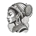 african queen queen side profile traditional lady head profile holding a book tattoo design idea