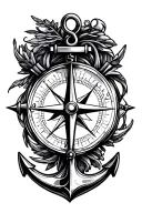 penes nautical compass and an anchor tattoo design idea